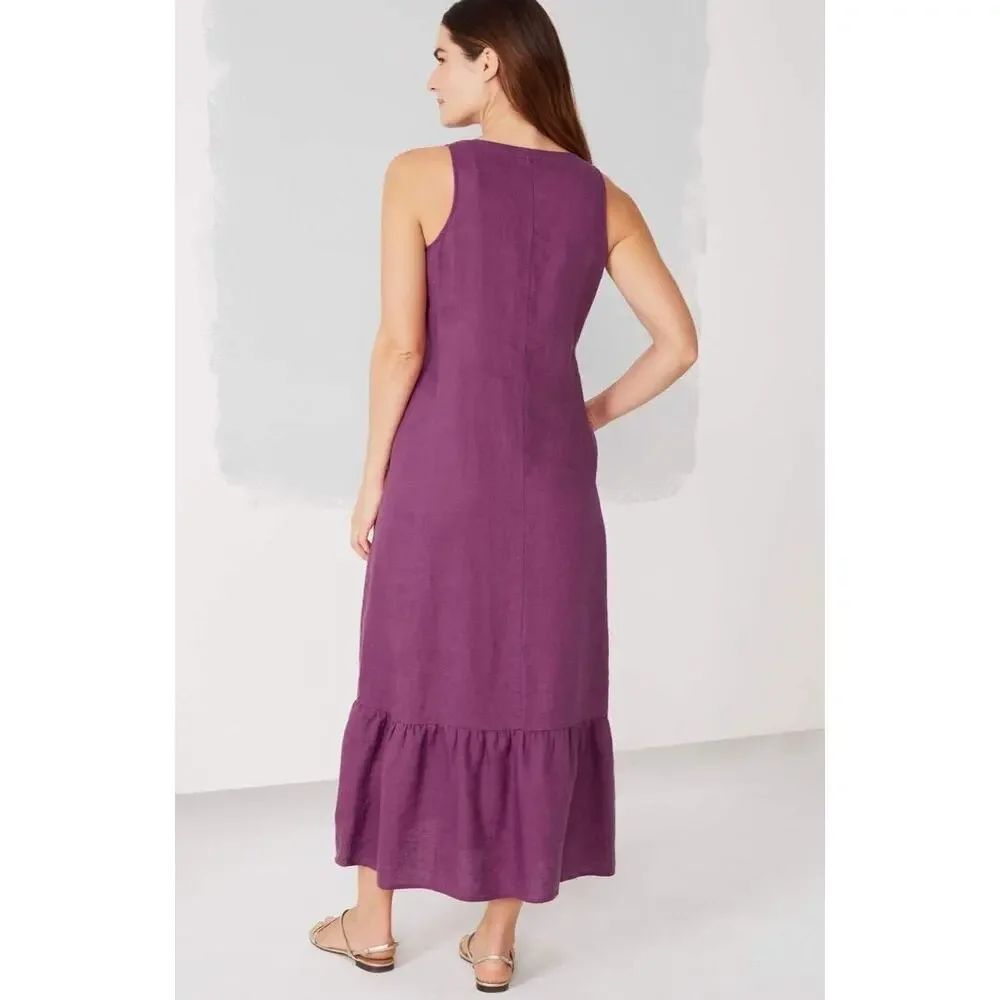 J. Jill Women’s Love Linen Sleeveless Boho Button Front Maxi Dress Size M Purple - Picture 3 of 5